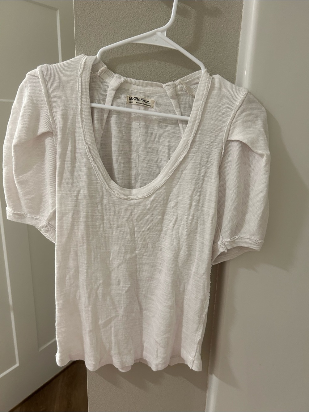 Free People White Scoop Neck Short Sleeve Top